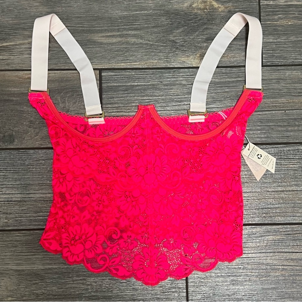 We Are HAH Free People Busta Move Hot Pink Lace Bustier Corset Size Medium Top - Picture 5 of 14